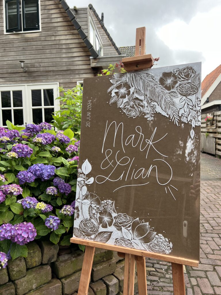 Welkomstbord Bruiloft bloemen ontwerp