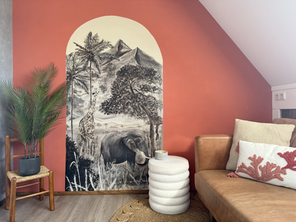 Muralart Africa Painting Beige Safari muurschildering. Muurtekening