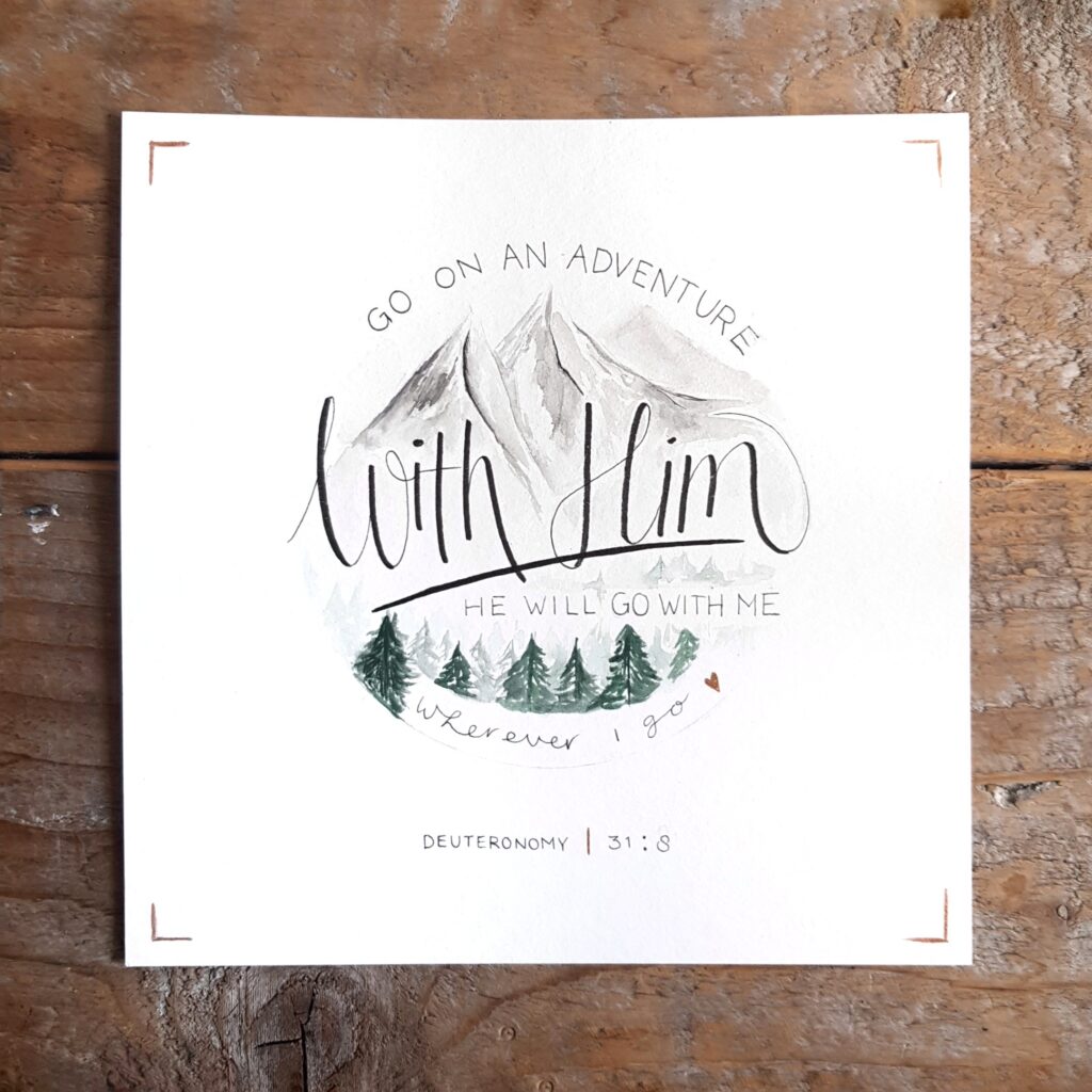 Deuteronomy 31:8 Watercolor Mountain art faith